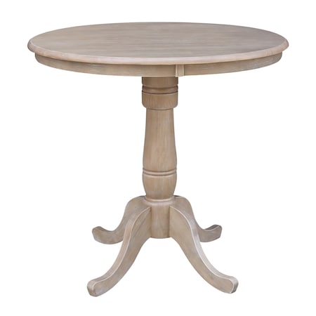 International Concepts Round 36 in Round Top Pedestal Table, 34.9 inH, Washed Gray Taupe, 36 W, 36 L, 35.1 in H, Wood K09-36RT-6B